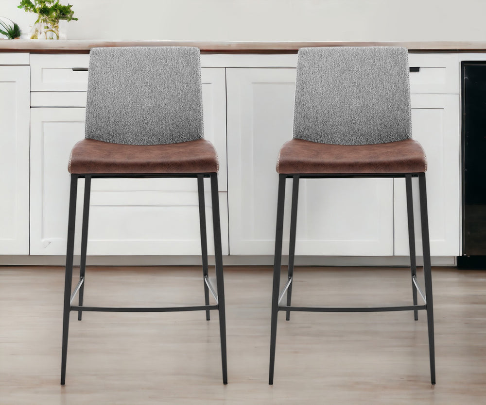 Homeroots Set Of Two 26" Brown And Black Steel Low Back Counter Height Bar Chairs   400577