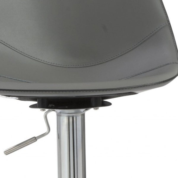 Homeroots 32" Gray And Silver Steel Swivel Low Back Bar Height Bar Chair   400585