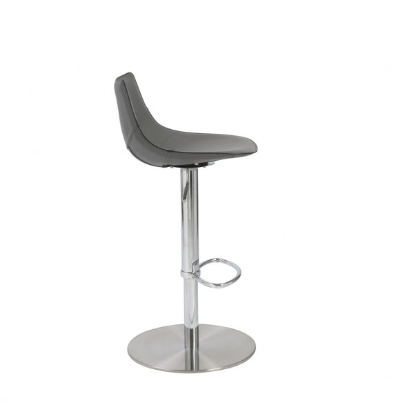 Homeroots 32" Gray And Silver Steel Swivel Low Back Bar Height Bar Chair   400585