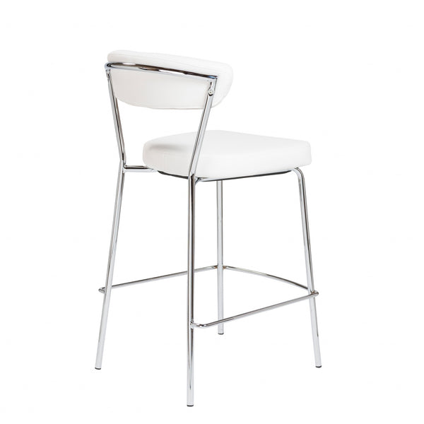 Homeroots Set Of Two 26" White And Silver Steel Low Back Counter Height Bar Chairs   400588