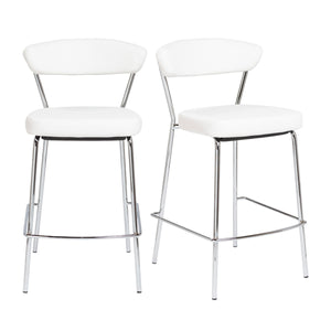 Homeroots Set Of Two 26" White And Silver Steel Low Back Counter Height Bar Chairs   400588