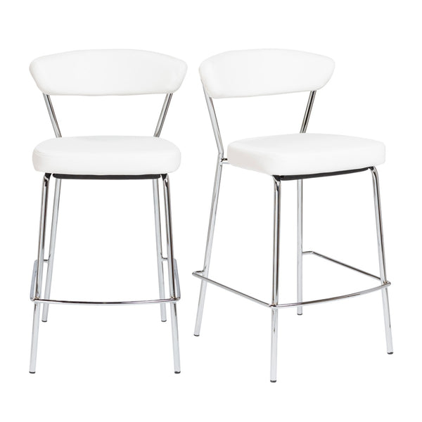 Homeroots Set Of Two 26" White And Silver Steel Low Back Counter Height Bar Chairs   400588