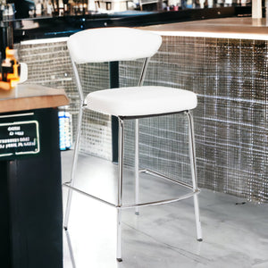 Homeroots Set Of Two 26" White And Silver Steel Low Back Counter Height Bar Chairs   400588