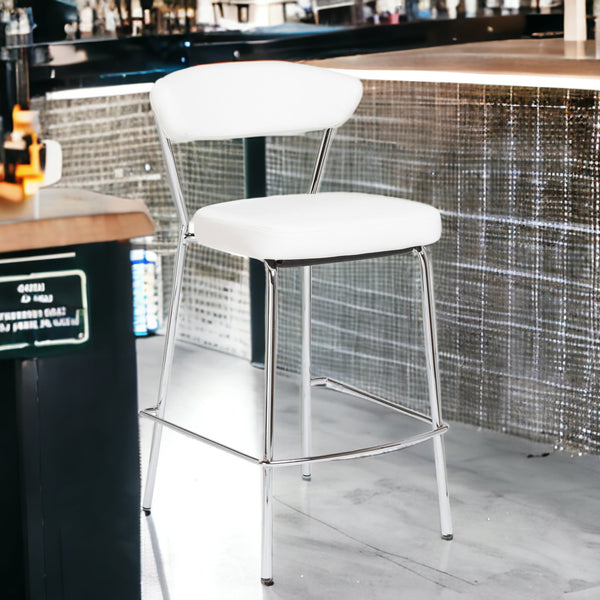 Homeroots Set Of Two 26" White And Silver Steel Low Back Counter Height Bar Chairs   400588