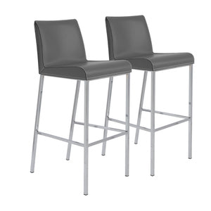 Homeroots Set Of Two 31" Gray And Silver Steel Low Back Bar Height Bar Chairs   400589
