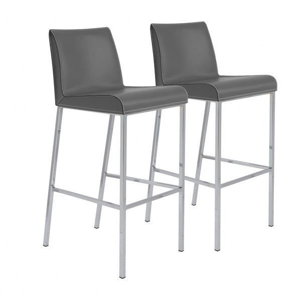 Homeroots Set Of Two 31" Gray And Silver Steel Low Back Bar Height Bar Chairs   400589
