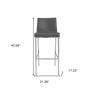 Homeroots Set Of Two 31" Gray And Silver Steel Low Back Bar Height Bar Chairs   400589