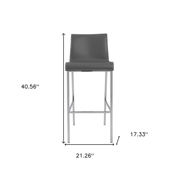 Homeroots Set Of Two 31" Gray And Silver Steel Low Back Bar Height Bar Chairs   400589
