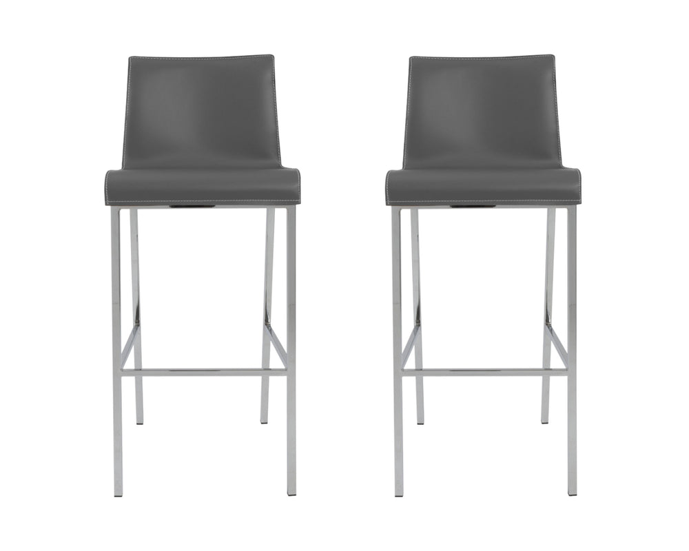 Homeroots Set Of Two 31" Gray And Silver Steel Low Back Bar Height Bar Chairs   400589