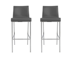Homeroots Set Of Two 31" Gray And Silver Steel Low Back Bar Height Bar Chairs   400589