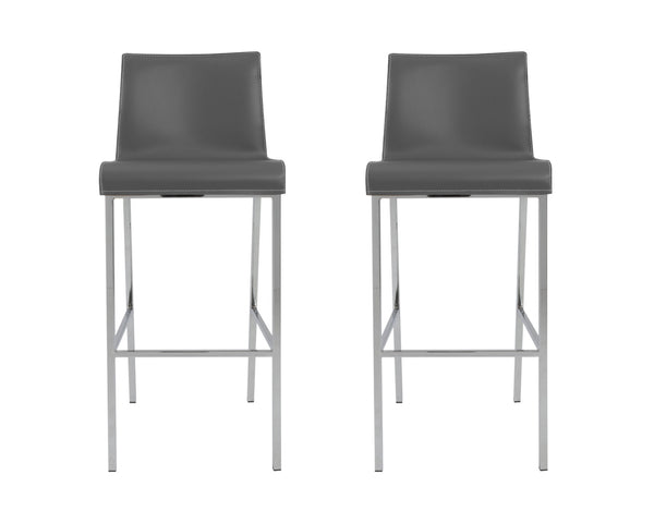 Homeroots Set Of Two 31" Gray And Silver Steel Low Back Bar Height Bar Chairs   400589
