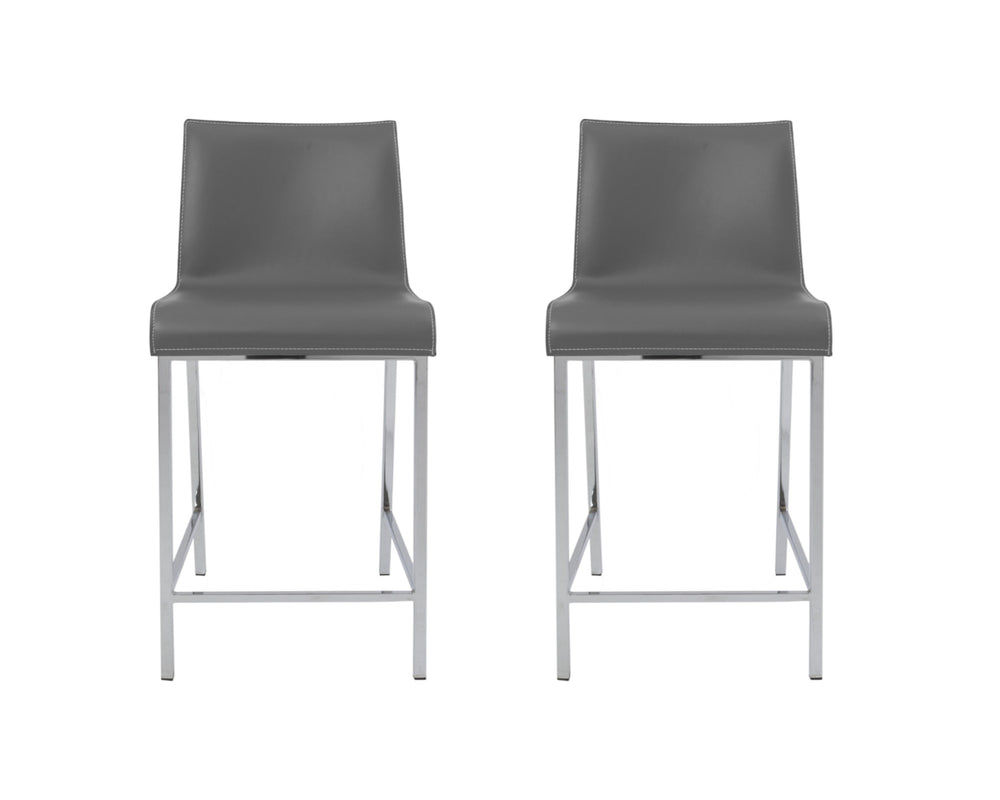 Homeroots Set Of Two 24" Gray And Silver Steel Low Back Counter Height Bar Chairs   400590