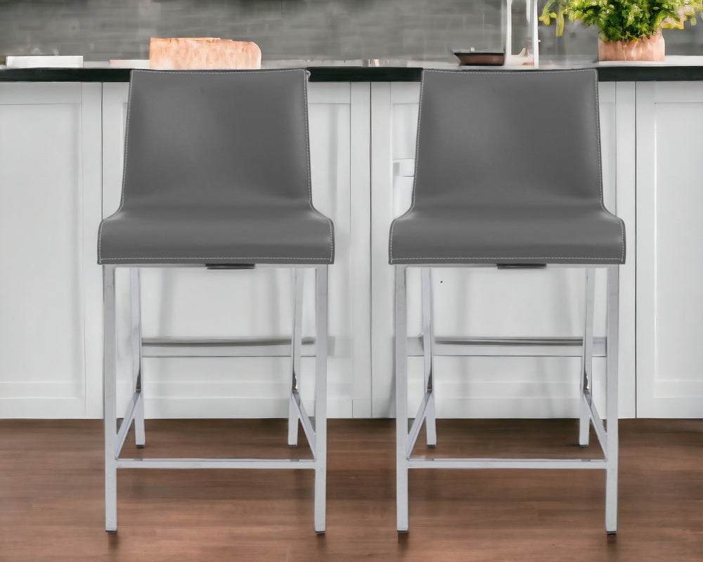 Homeroots Set Of Two 24" Gray And Silver Steel Low Back Counter Height Bar Chairs   400590