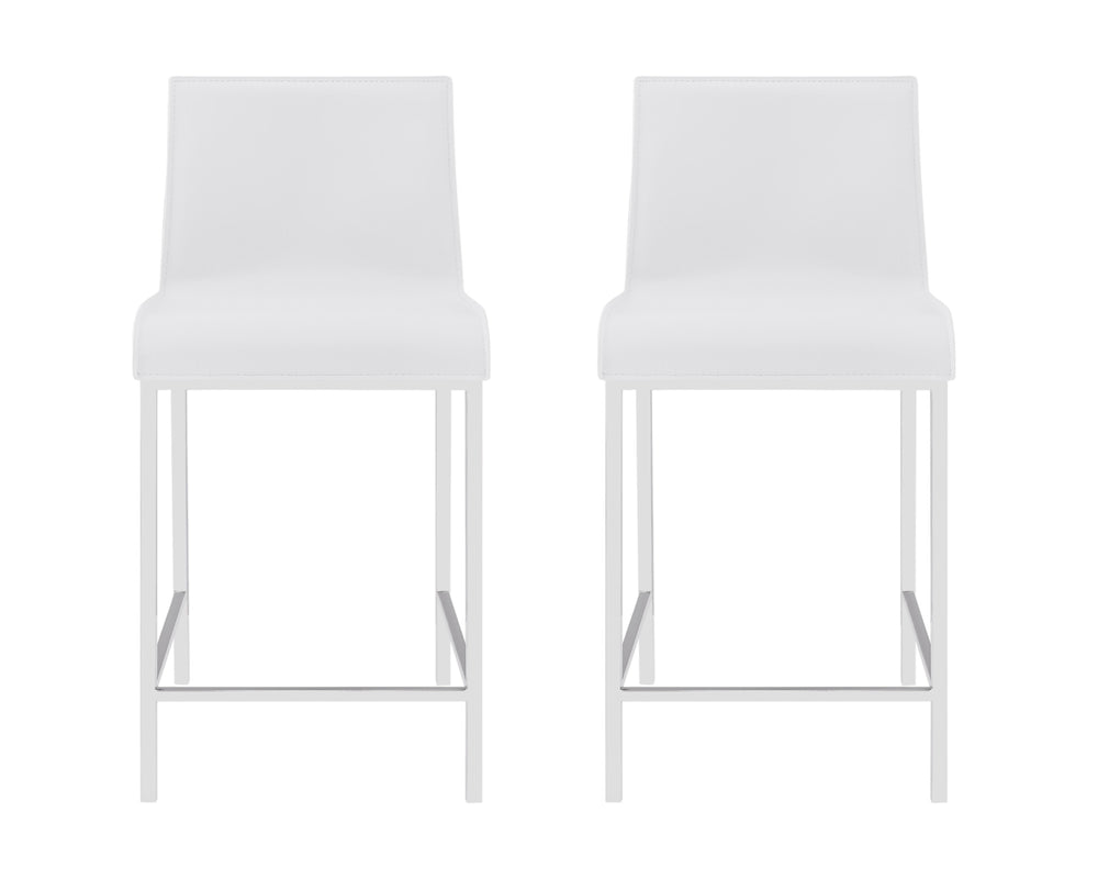 Homeroots Set Of Two 24" White And Silver Steel Low Back Counter Height Bar Chairs   400591