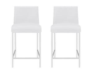 Homeroots Set Of Two 24" White And Silver Steel Low Back Counter Height Bar Chairs   400591
