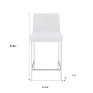 Homeroots Set Of Two 24" White And Silver Steel Low Back Counter Height Bar Chairs   400591