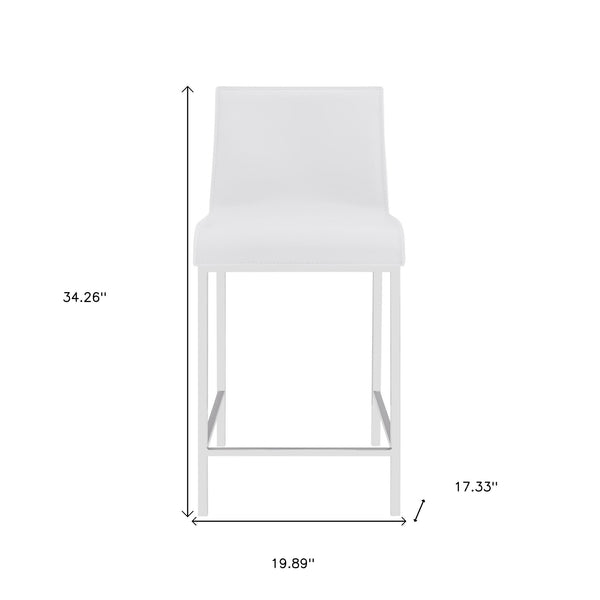 Homeroots Set Of Two 24" White And Silver Steel Low Back Counter Height Bar Chairs   400591