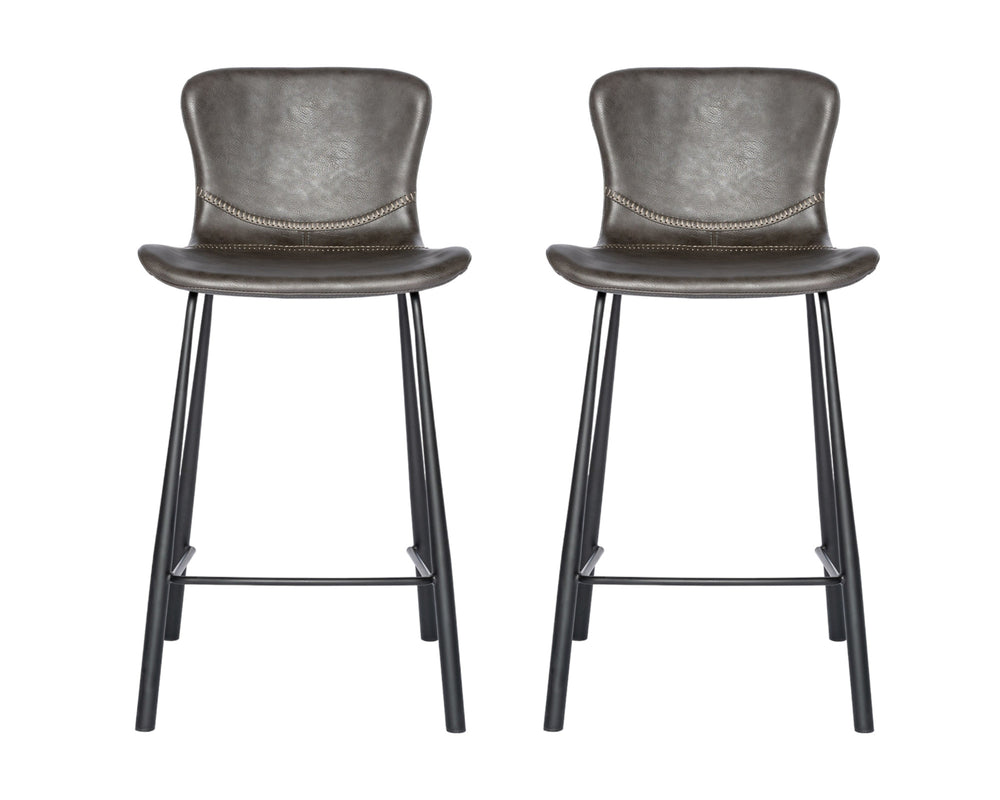 Homeroots Set Of Two 26" Gray And Black Steel Low Back Counter Height Bar Chairs   400597
