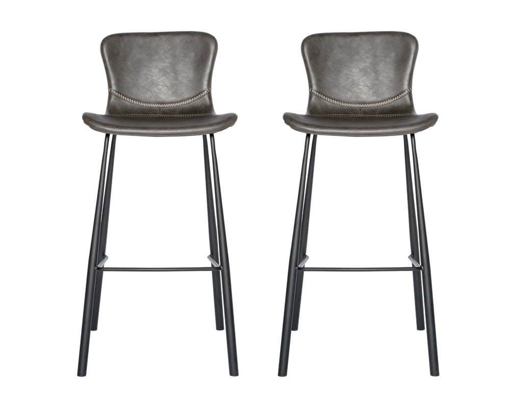 Homeroots Set Of Two 30" Gray And Black Steel Low Back Bar Height Bar Chairs   400598