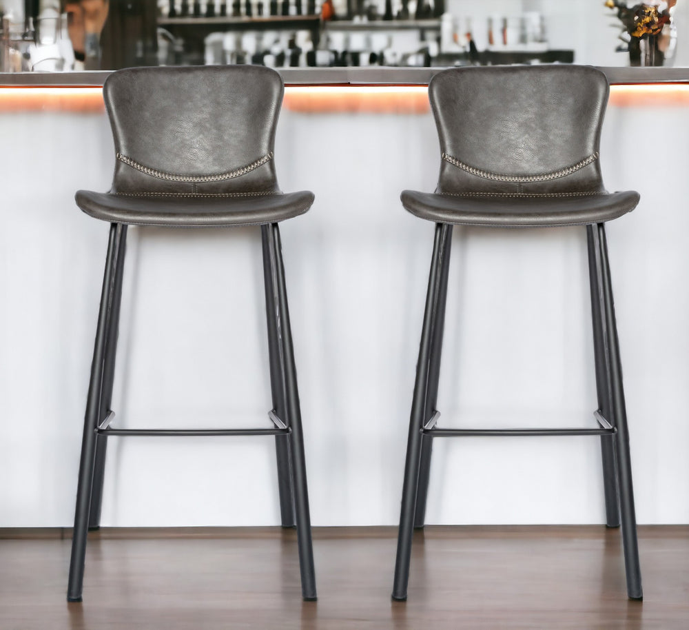 Homeroots Set Of Two 30" Gray And Black Steel Low Back Bar Height Bar Chairs   400598