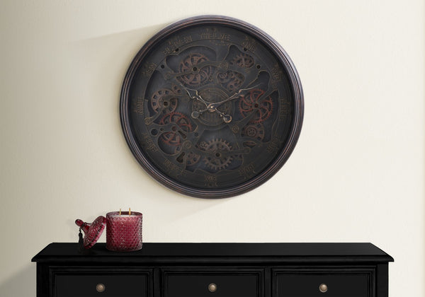 English Elm Clocks, 30" Round Large Wall Clock With Gear Mechanism - Stylish Black Transitional Design For Any Space B2710P287133