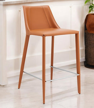 Homeroots 26" Terra Cotta Faux Leather And Steel Low Back Counter Height Bar Chair   400601