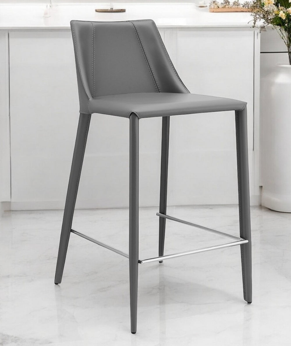 HomeRoots 26" Gray Steel Low Back Counter Height Bar Chair - Modern Comfort for Stylish Kitchens & Bars 400602