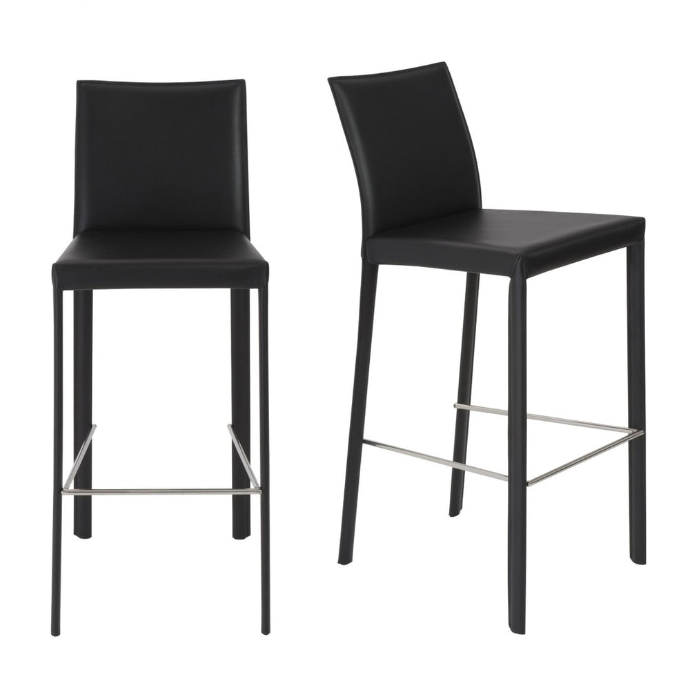 HomeRoots Set of Two Stylish 30" Black Faux Leather Bar Chairs for Kitchen and Home Bar Comfort & Elegance 400608
