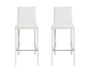 Homeroots Set Of Two 30" White Steel Low Back Bar Height Bar Chairs   400610