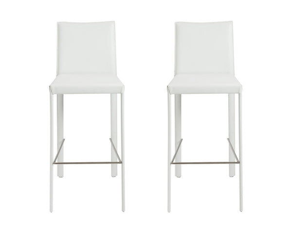 Homeroots Set Of Two 30" White Steel Low Back Bar Height Bar Chairs   400610