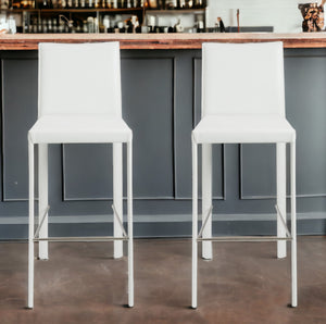 Homeroots Set Of Two 30" White Steel Low Back Bar Height Bar Chairs   400610