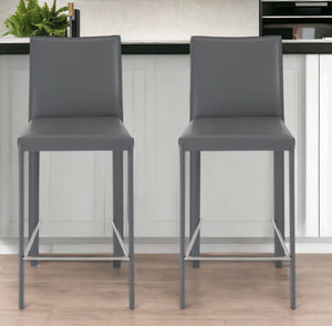 Homeroots Set Of Two 26" Gray Steel Low Back Counter Height Bar Chairs   400612