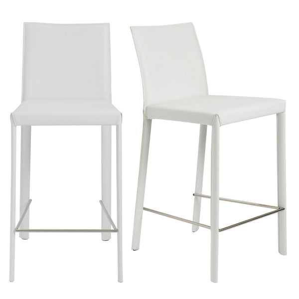 Homeroots Set Of Two 26" White Steel Low Back Counter Height Bar Chairs   400613
