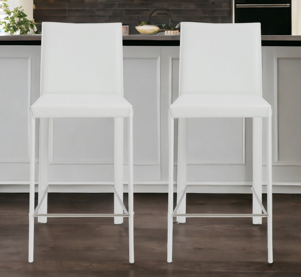 Homeroots Set Of Two 26" White Steel Low Back Counter Height Bar Chairs   400613