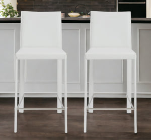 Homeroots Set Of Two 26" White Steel Low Back Counter Height Bar Chairs   400613