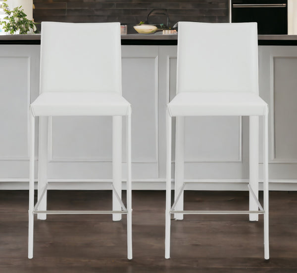 Homeroots Set Of Two 26" White Steel Low Back Counter Height Bar Chairs   400613
