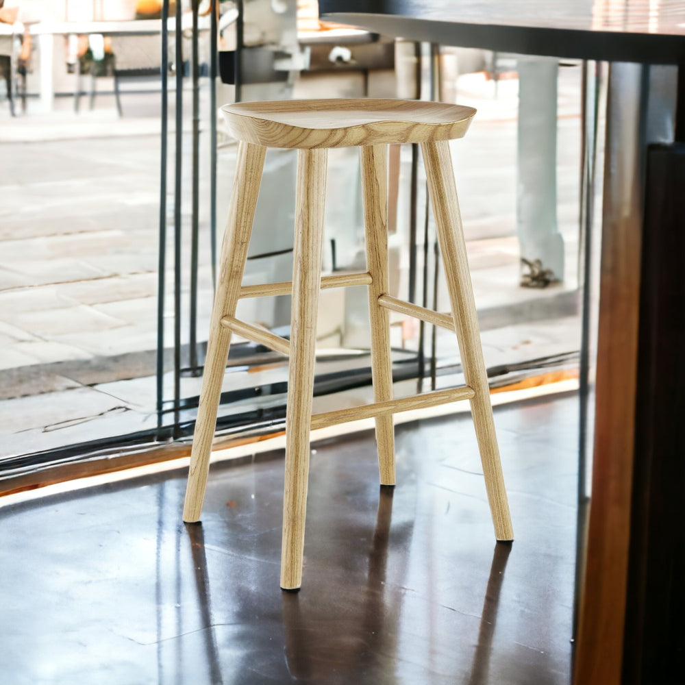 Homeroots 29" Natural Manufactured Wood Backless Bar Height Bar Chair   400615