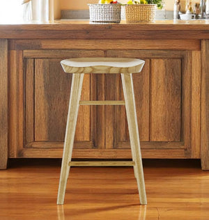 HomeRoots 26" Natural Backless Counter Stool - Rustic Wood Bar Chair with Ergonomic Seat & Footrest Comfort 400618