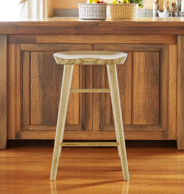HomeRoots 26" Natural Backless Counter Stool - Rustic Wood Bar Chair with Ergonomic Seat & Footrest Comfort 400618