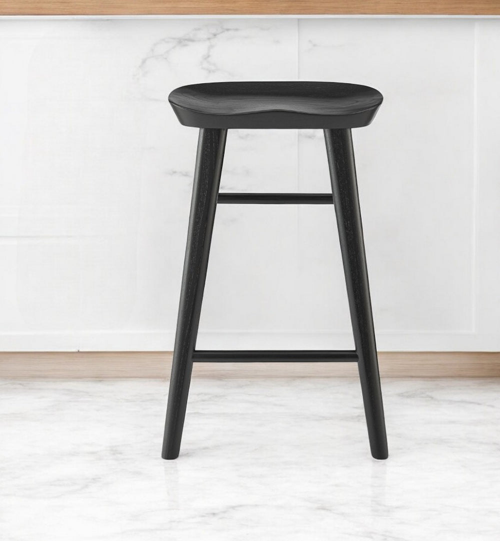 HomeRoots 25" Modern Black Solid Wood Backless Counter Stool - Sleek Design for Stylish Kitchen & Bar Spaces 400619
