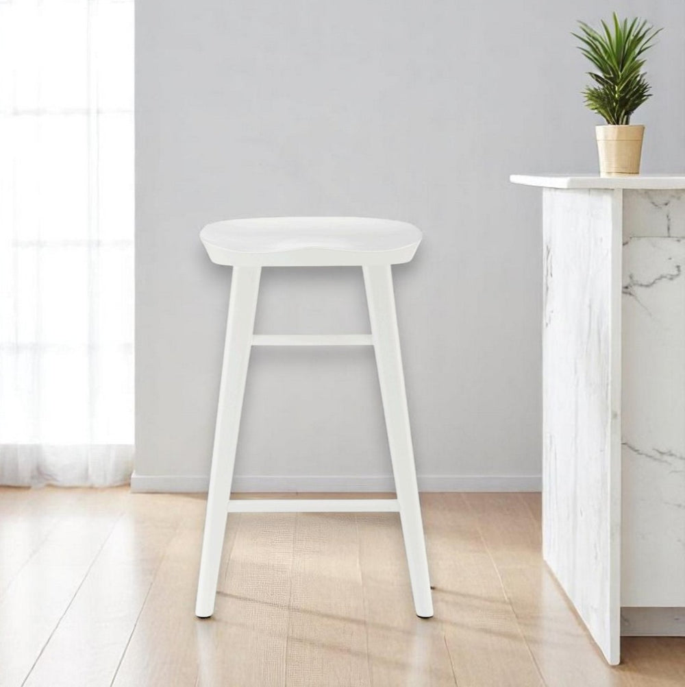 HomeRoots 25" White Solid Wood Backless Bar Chair – Modern Minimalist Design for Kitchen or Home Bar Comfort 400621