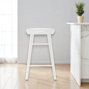 HomeRoots 25" White Solid Wood Backless Bar Chair – Modern Minimalist Design for Kitchen or Home Bar Comfort 400621