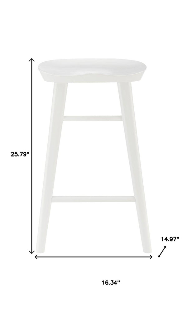 HomeRoots 25" White Solid Wood Backless Bar Chair – Modern Minimalist Design for Kitchen or Home Bar Comfort 400621