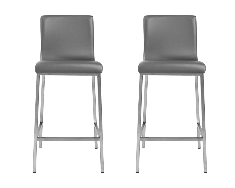 Homeroots Set Of Two 26" Gray And Silver Faux Leather And Steel Low Back Counter Height Bar Chairs   400623