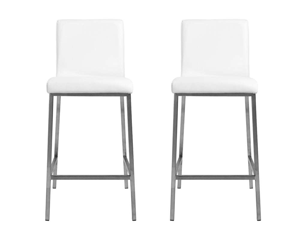 Homeroots Set Of Two 26" White And Silver Steel Low Back Counter Height Bar Chairs   400624