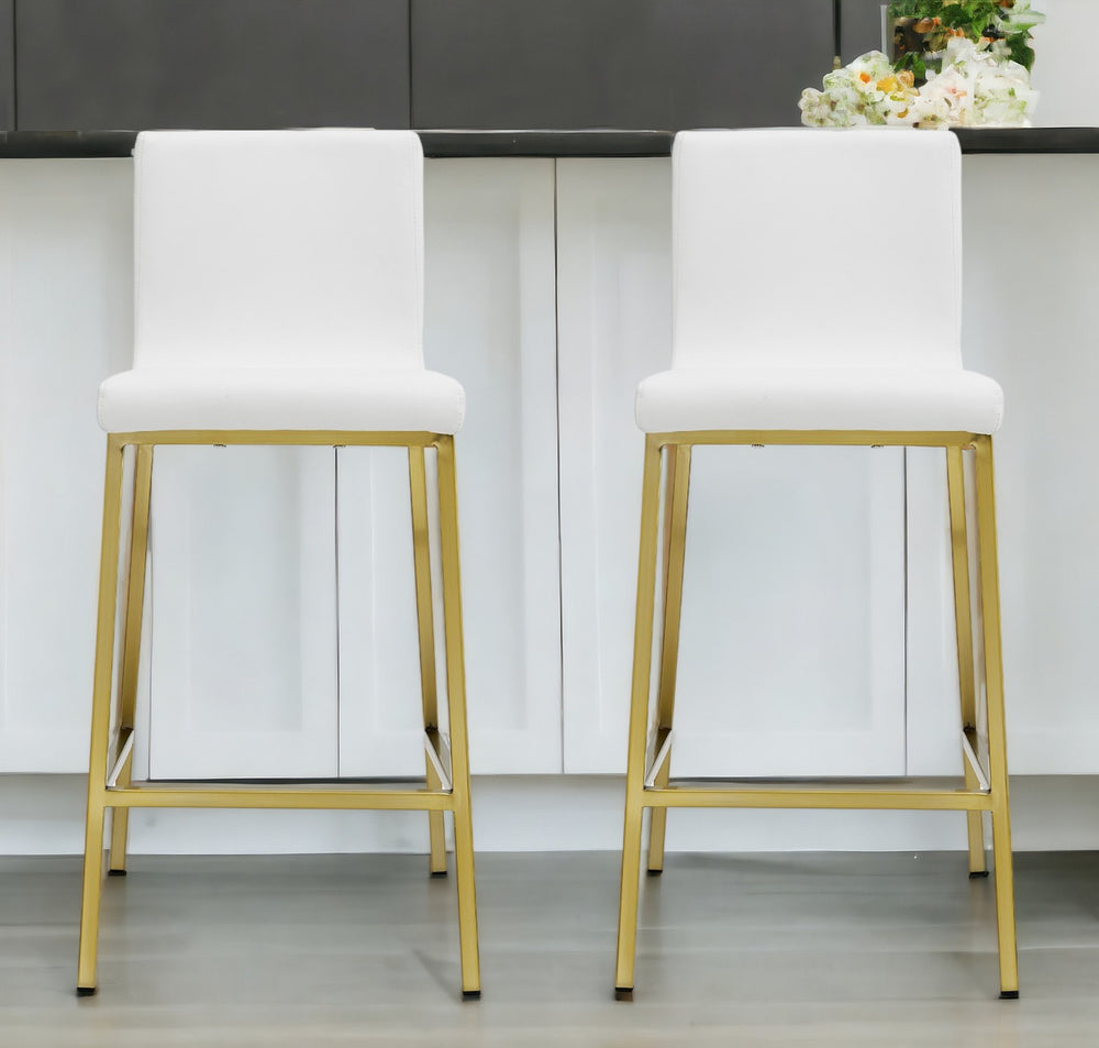 Homeroots Set Of Two 26" White And Gold Steel Low Back Counter Height Bar Chairs   400625