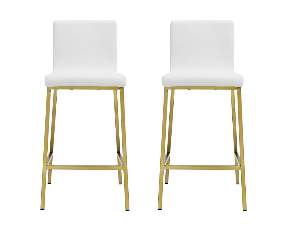 Homeroots Set Of Two 26" White And Gold Steel Low Back Counter Height Bar Chairs   400625
