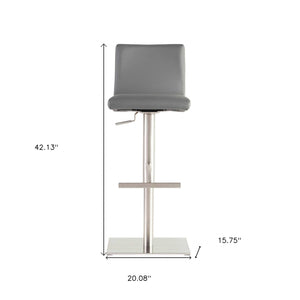 Homeroots 32" Gray And Silver Steel Swivel Low Back Bar Height Bar Chair   400626