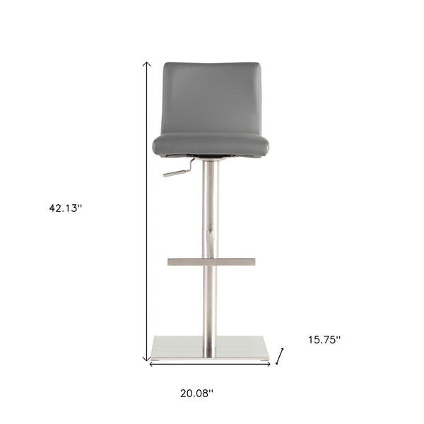 Homeroots 32" Gray And Silver Steel Swivel Low Back Bar Height Bar Chair   400626