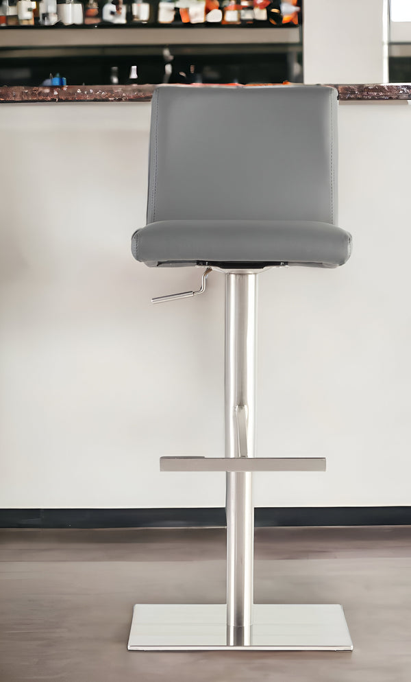 Homeroots 32" Gray And Silver Steel Swivel Low Back Bar Height Bar Chair   400626